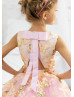 Pink Butterfly Lace Tulle Keyhole Back Flower Girl Dress